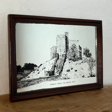 Load image into Gallery viewer, Vintage picture mirror of Great Cardiff Castle, The Norman Keep historical mirror, Wales history, wall art, knights, soldier, royalty
