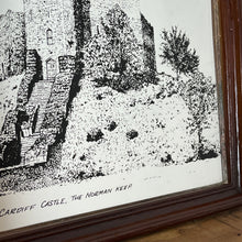 Load image into Gallery viewer, Vintage picture mirror of Great Cardiff Castle, The Norman Keep historical mirror, Wales history, wall art, knights, soldier, royalty
