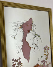 Load image into Gallery viewer, Beautiful artwork portrait of an elegant lady with vibrant coloured details picking up on highlights of colour in the flowing hair, the natural skin, and the detailed flowers. It is a lovely piece, a perfect gift for the special person in your life
