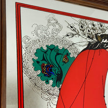 Load image into Gallery viewer, his lovely framed mirror depicts Aubrey Beardsley’s 1893 artwork Peacock Skirt,

