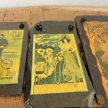 Load image into Gallery viewer, fantastic, unique set of mid-century art nouveau collectable slate panels featuring a selection of famous artists, including Alphonse Mucha. It has a complex design with the pictures inset into the slate hanging ornament
