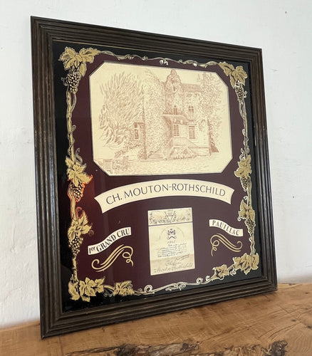 Chateau Mouton-Rothschild has stunning graphics featuring elegant pictures showing the historic vineyard building and the maker's name with bold fonts in magnificent detail and a stylish aged finish.