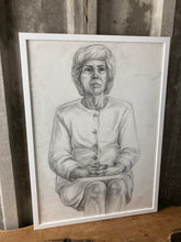 Load image into Gallery viewer, Vintage Original Pencil Drawing Picture Older Lady Cardigan Eastern European
