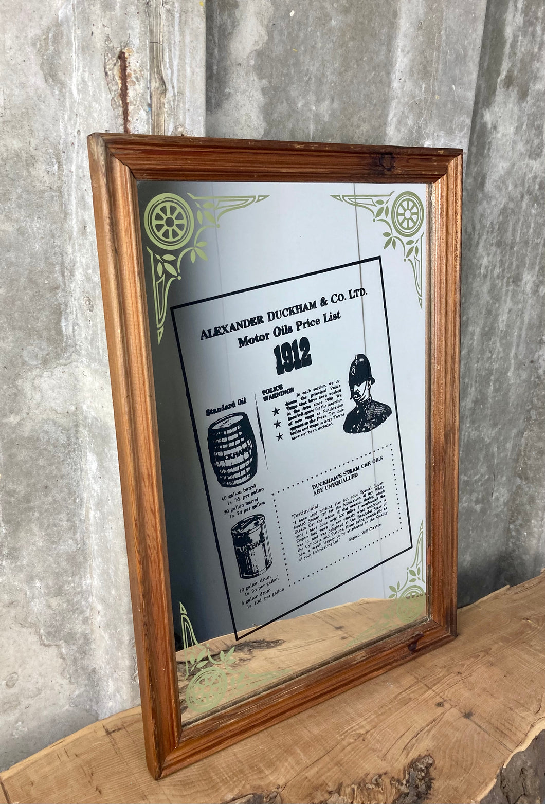 Vintage Pub Advertising Mirror Sign Alexander Duckham And Co Ltd Oil List 1912
