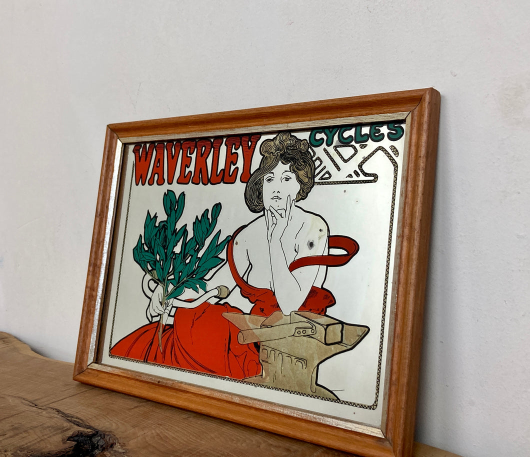 Stunning vintage Mucha Waverley cycle art nouveau mirror wall art collectibles piece
