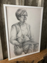 Load image into Gallery viewer, Vintage Original Pencil Drawing Picture Old Lady With Vase Eastern European
