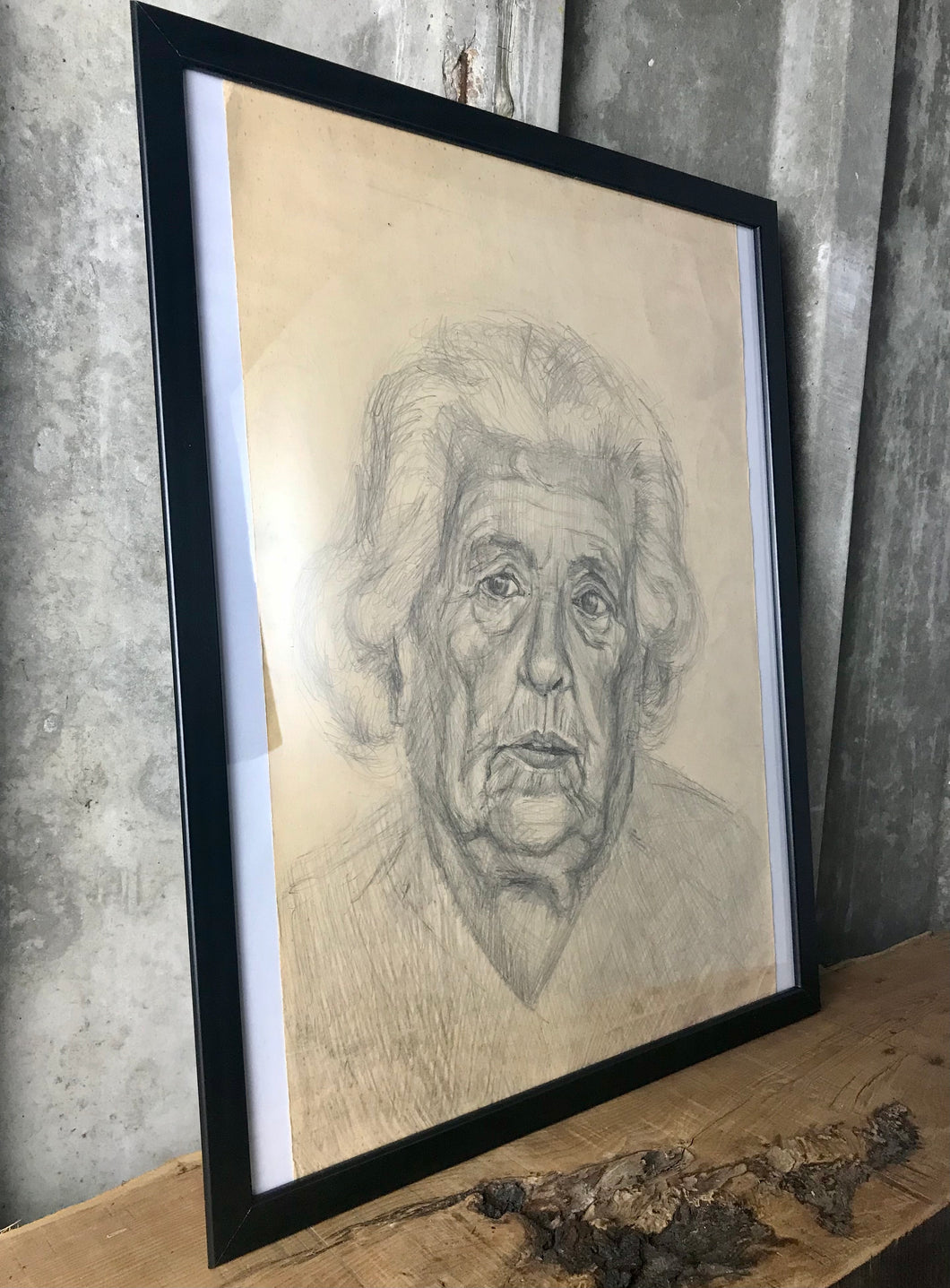 Stylish original vintage 1960’s pencil Drawing Old lady portrait Eastern European design Collectible piece