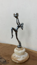 Load image into Gallery viewer, Great antique art deco lady dancer chrome candleholder
