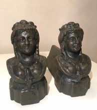 Load image into Gallery viewer, Pair Of Antique Cast Iron  C 1900 French Andirons Firedogs Irons Women
