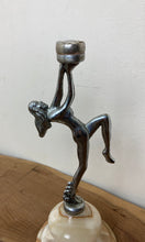 Load image into Gallery viewer, Great antique art deco lady dancer chrome candleholder
