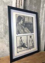 Load image into Gallery viewer, Fashionable vintage 1960’s pencil Drawing portrait of lady’s numbers listings stylish art work Eastern European piece
