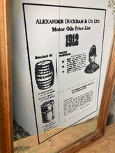 Load image into Gallery viewer, Vintage Pub Advertising Mirror Sign Alexander Duckham And Co Ltd Oil List 1912
