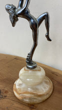 Load image into Gallery viewer, Great antique art deco lady dancer chrome silver onyx base candleholder collectibles piece
