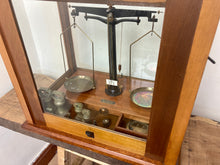 Load image into Gallery viewer, Beautiful antique weighing scales presentation box glass mahogany collectibles piece Scientific instruments makers Birmingham Christmas gift

