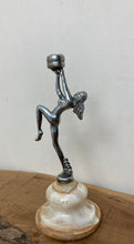 Load image into Gallery viewer, Great antique art deco lady dancer chrome silver onyx base candleholder collectibles piece
