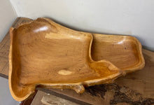 Load image into Gallery viewer, Stunning large vintage natural teak wooden bowl dish tray collectibles vibrant design
