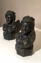 Load image into Gallery viewer, Pair Of Antique Cast Iron  C 1900 French Andirons Firedogs Irons Women
