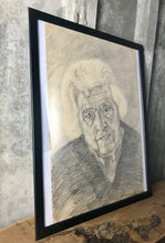 Load image into Gallery viewer, Stylish original vintage 1960’s pencil Drawing Old lady Eastern European design collectible
