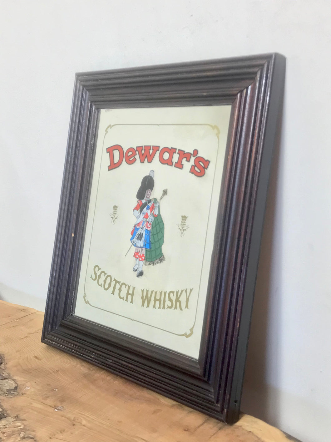 Wonderful vintage Dewars scotch whisky mirror advertising collectibles piece food and drink