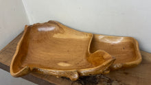 Load image into Gallery viewer, Stunning large vintage natural teak wooden bowl dish tray collectibles vibrant design
