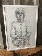 Load image into Gallery viewer, Vintage Original Pencil Drawing Picture Older Lady Cardigan Eastern European
