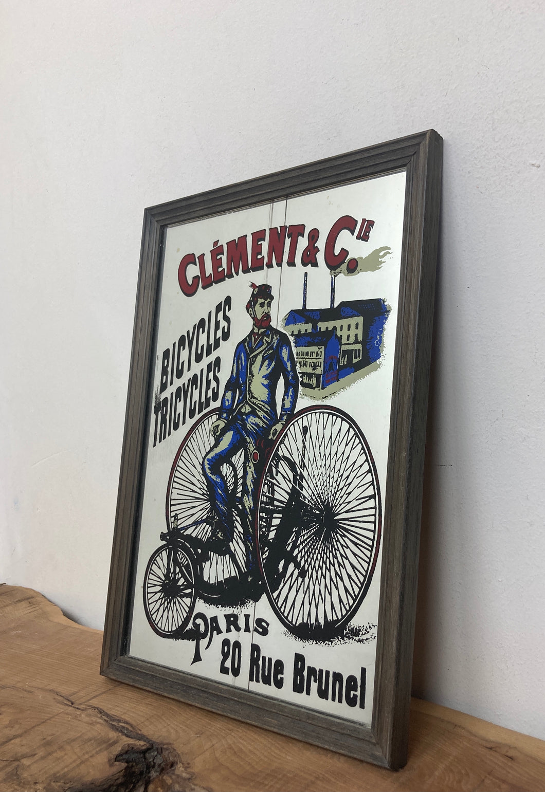 Wonderful vintage Victorian design Clement and Cie bike mirror Paris collectibles advertising piece