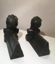 Load image into Gallery viewer, Pair Of Antique Cast Iron C 1900 French ladys Andirons Firedogs
