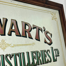 Load image into Gallery viewer, Stunning mid-century Stewart’s Edinburgh Scotch whisky mirror featuring a perfect image of the historical Scottish design, elegant Victorian style font in a selection of different styles with vivid finish.
